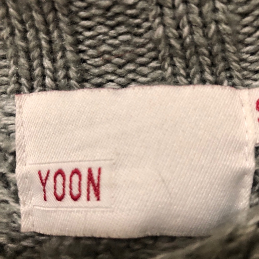 Yoon Long Open-Front Cardigan Sweater in Light Gray with Rust Accents Size Small - Picture 7 of 8
